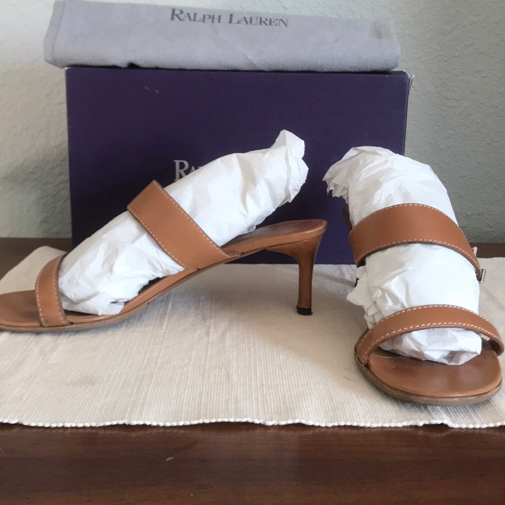 RALPH LAUREN Collection brown strap open toe heels